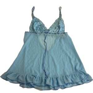 Victorias Secret Nightgown Womens Small Blue Babydoll Slip Sheer Y2K Coquette